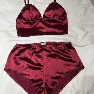 Bozzolo Burgundy Satin Pajama Set